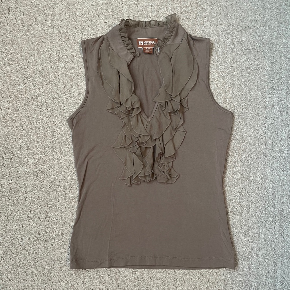 NWOT Michael Kors Ruffle Neck Top